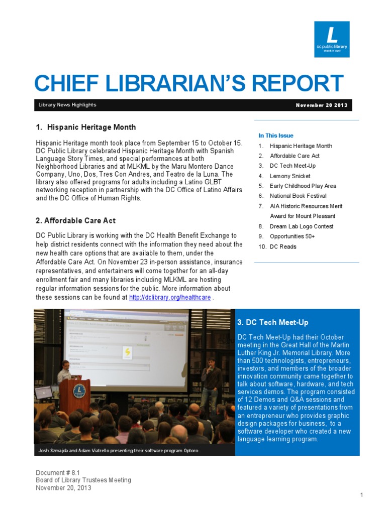 Document #8.1 - Chief Librarian's Report | PDF | Libraries | Public Library