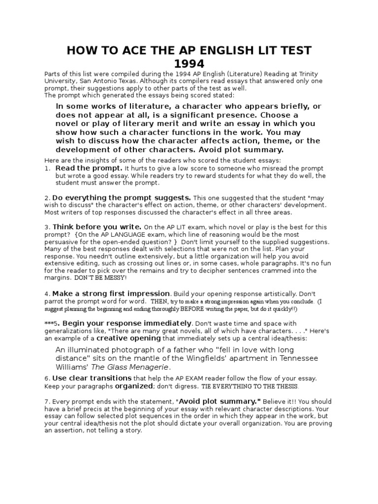 Ace the AP English Lit Test Tips | PDF | Essays | Plot (Narrative)