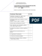 Criterios Informales Para Observar El Nivel de Aprestamiento