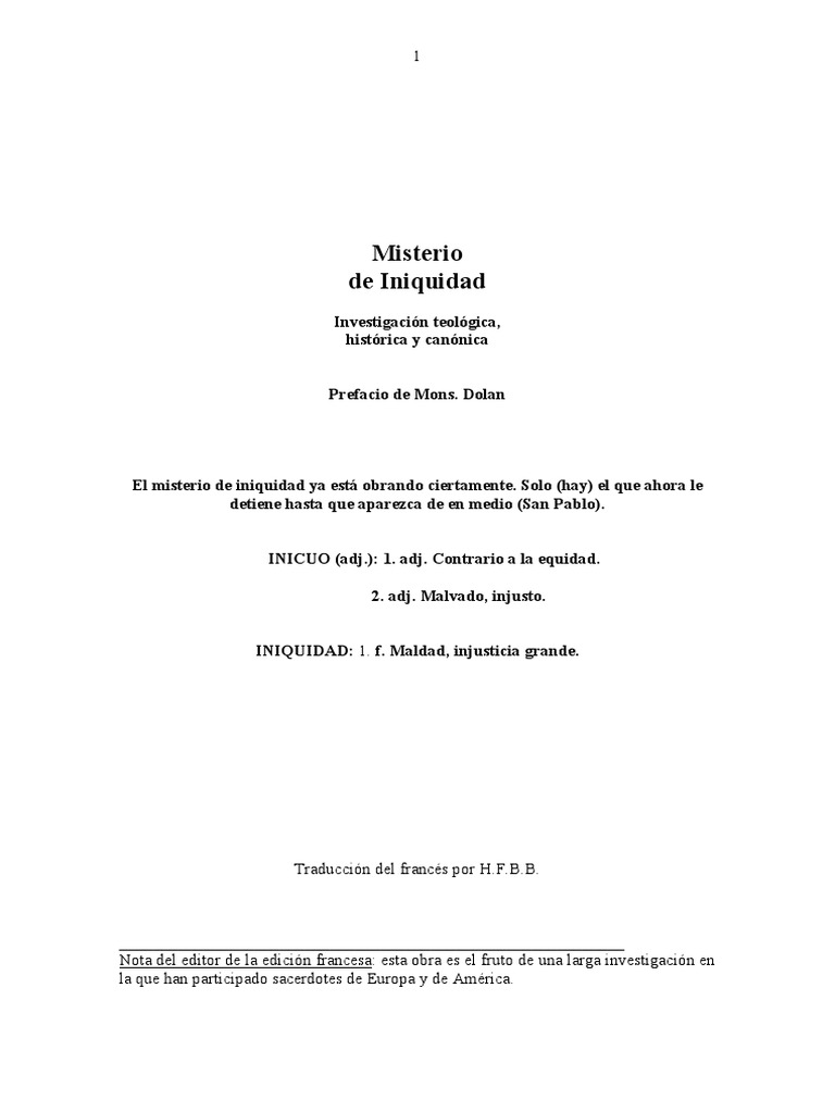 Misterio de Iniquidad 1 Varios Autores PDF Papa Iglesia Católica