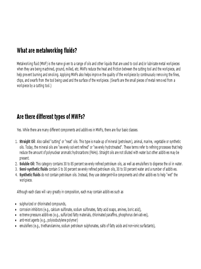 What Are Metalworking Fluids PDF Personal Protective Equipment