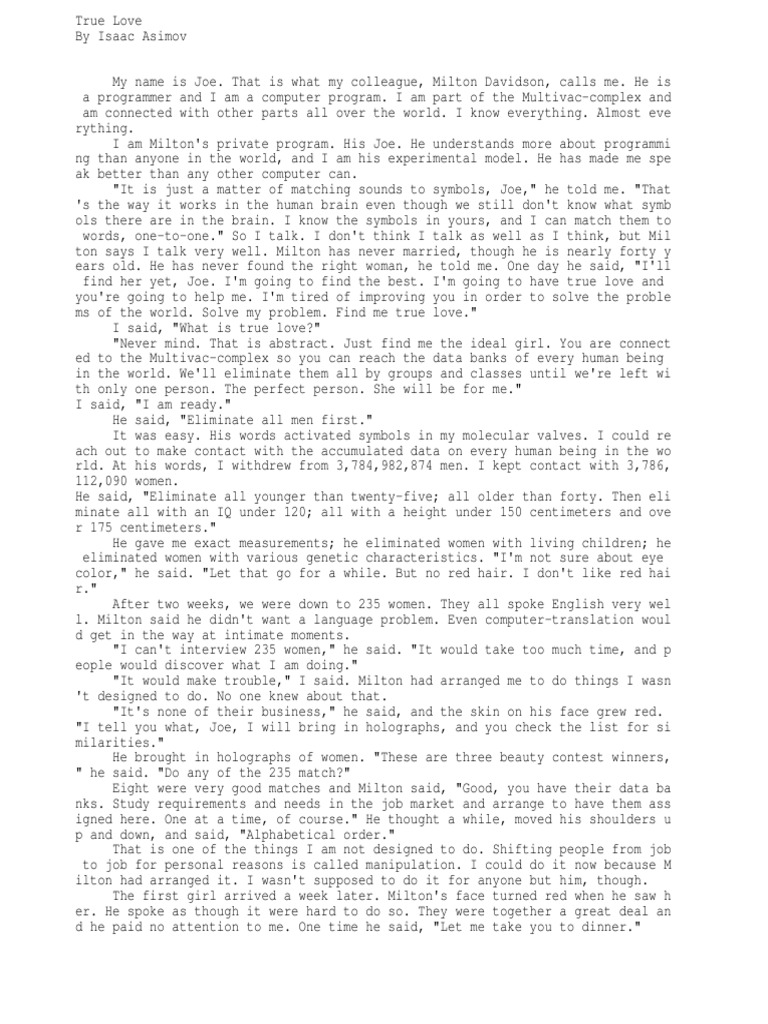 TRUE LOVE by Isaac Asimov