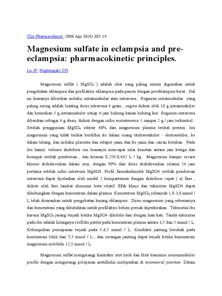 Magnesium Sulfate in Eclampsia Treatment | PDF | Wellness