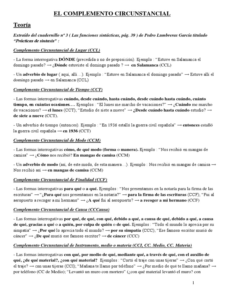 Complementos Circunstanciales: Guía y Ejercicios | PDF | Adverbio ...