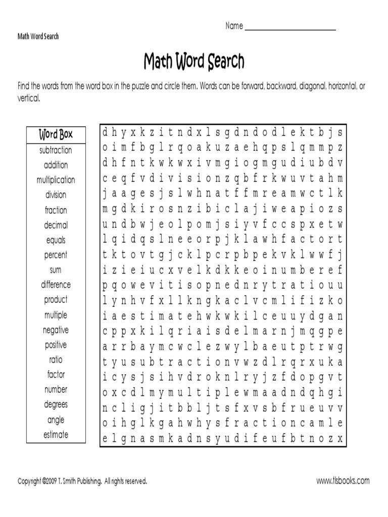 Math Word Search | PDF | Word Search | Fraction (Mathematics)