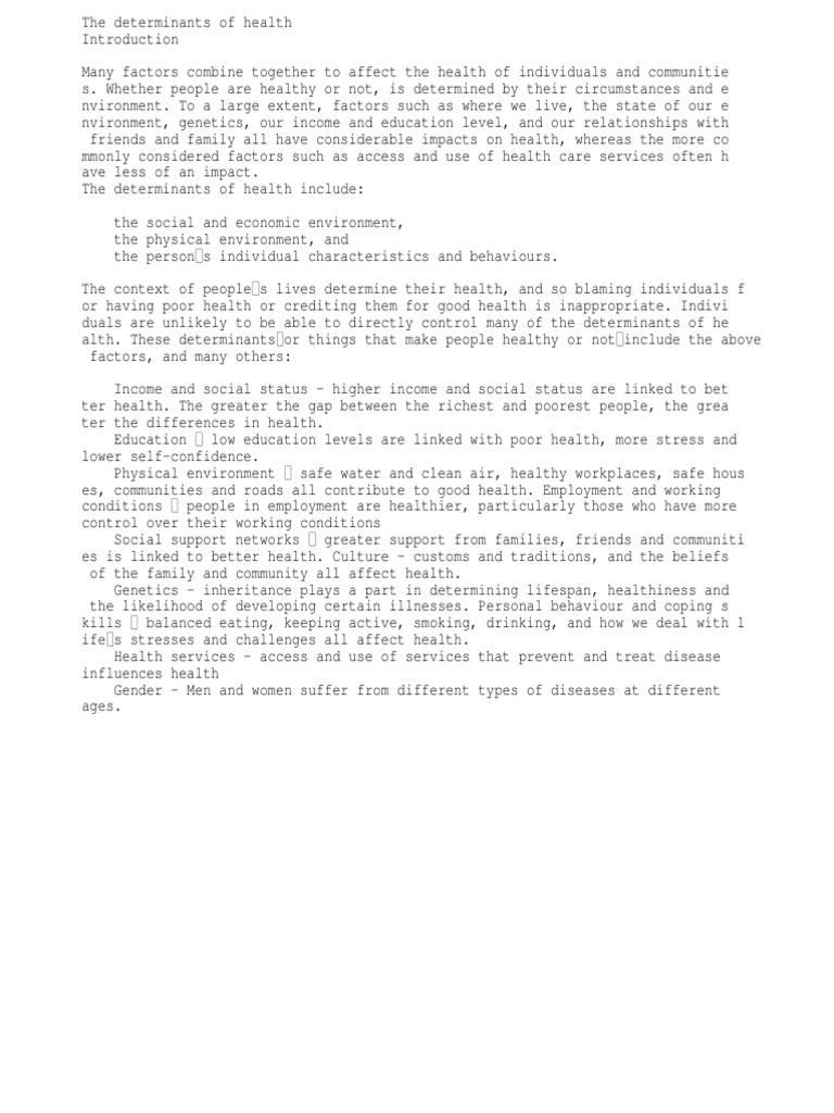 The Determinants of Health | PDF