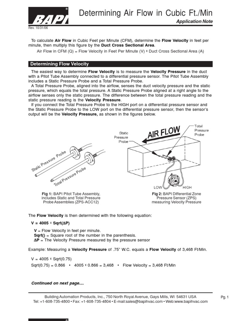 Determining Air Flow CFM Presión Líquidos