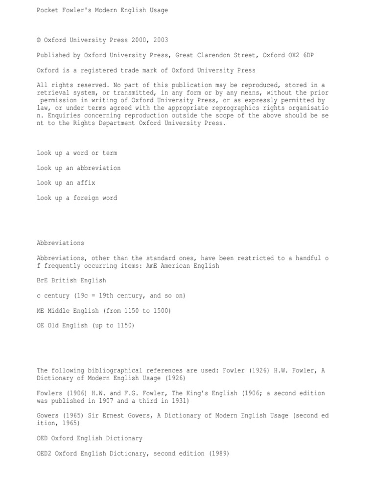 Pocket Fowler's Modern English Usage - Unknown, PDF, Acronym