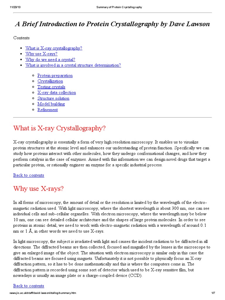 Overview of Protein Crystallography Techniques | PDF | X Ray ...