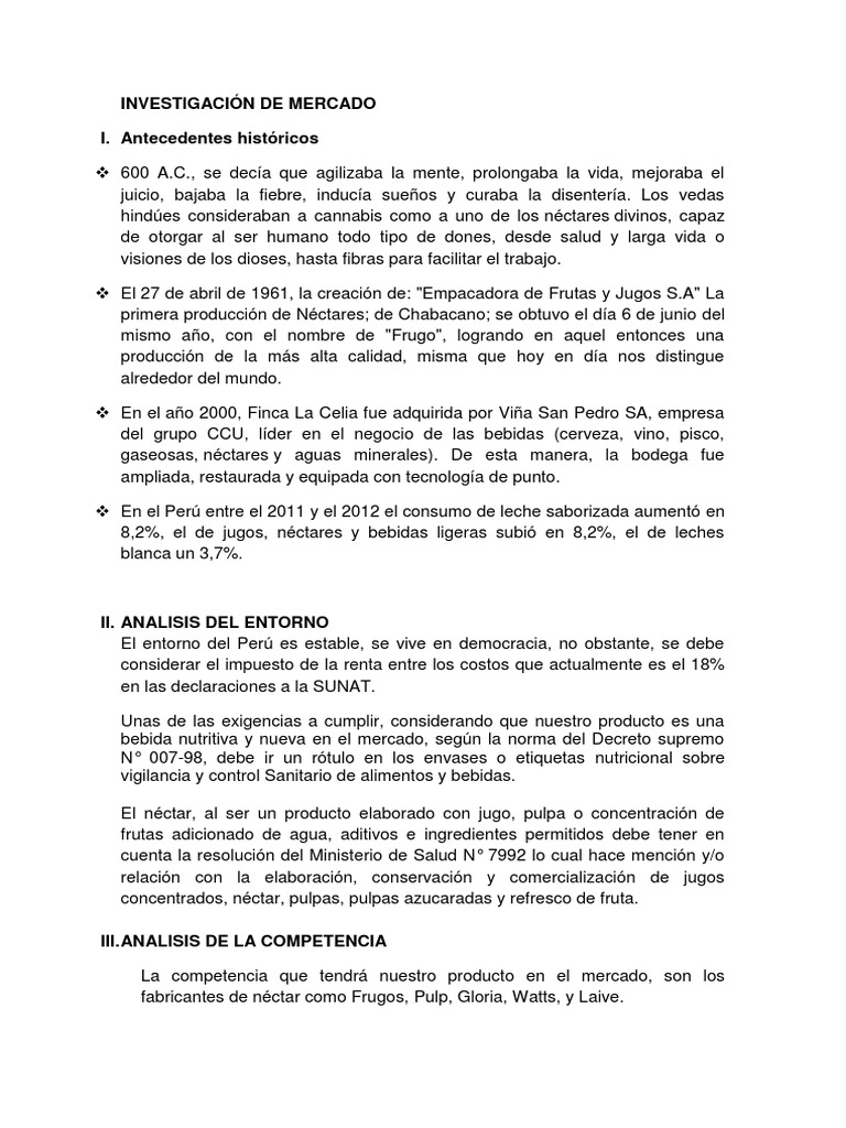 Estudio de mercado: jugos naturales en Perú | PDF | Perú | Refresco