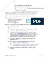 30-Day Substitute Teaching Permit: Online Direct Application Requirements Checklist