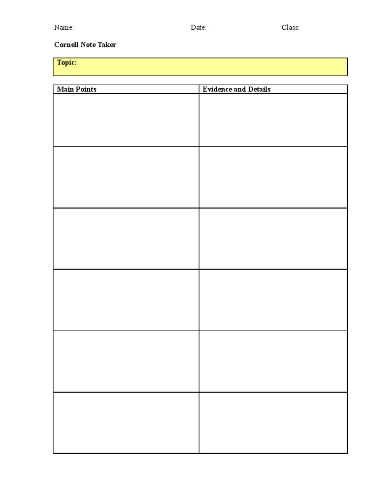 Cornell Note Taking Form | PDF