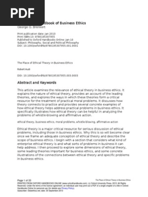 The Place Of Ethical Theory In Business Ethics Rationalism - 