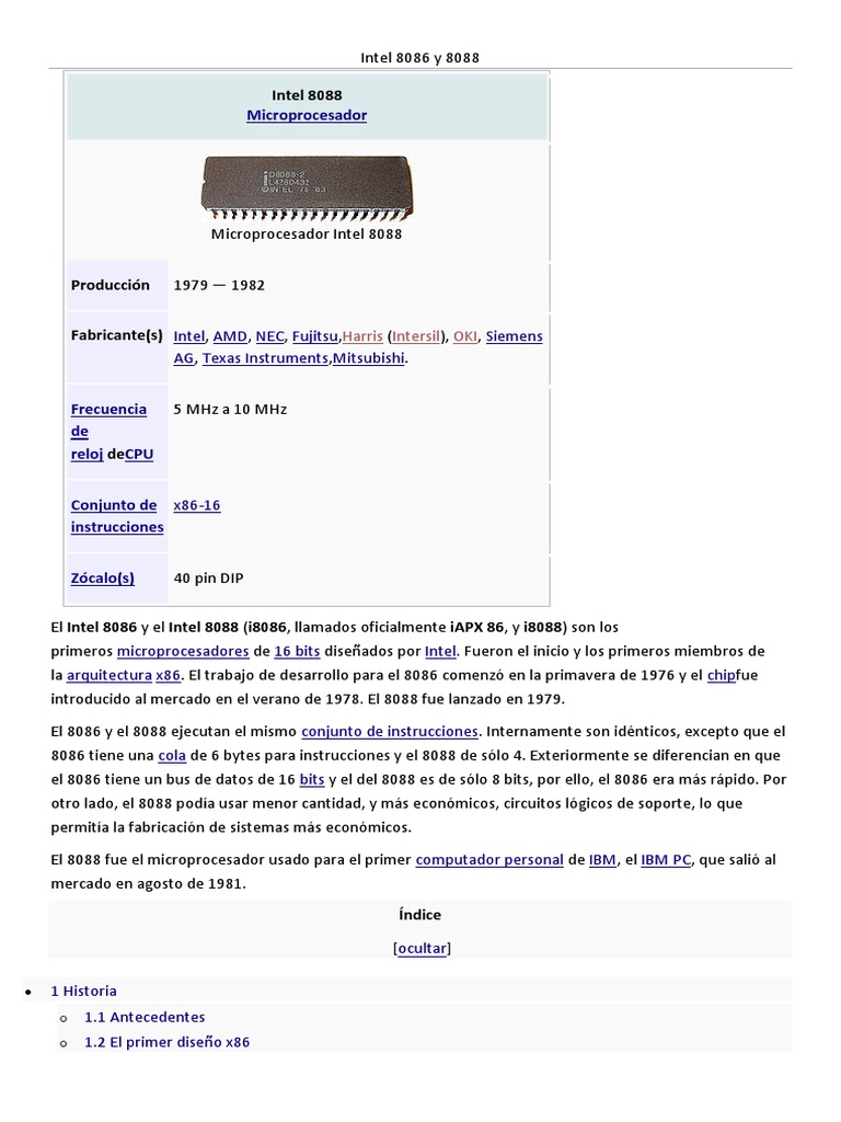 Intel 8086 y 8088 | PDF | Ingeniería Informática | Circuito integrado