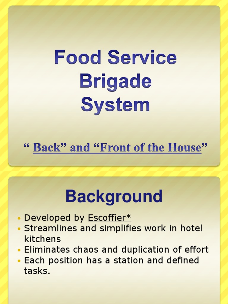 Kitchen and Restaurant Brigade PDF Chef Waiting Staff