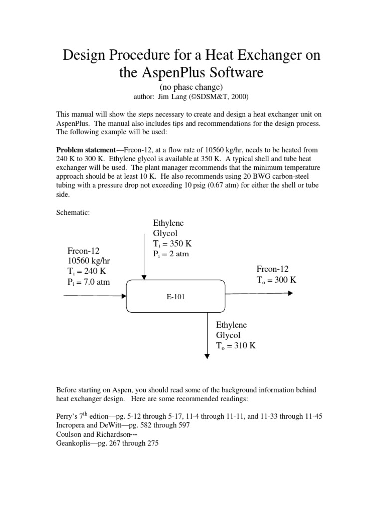 Design Procedure For A Heat Exchanger On The AspenPlus Software | PDF