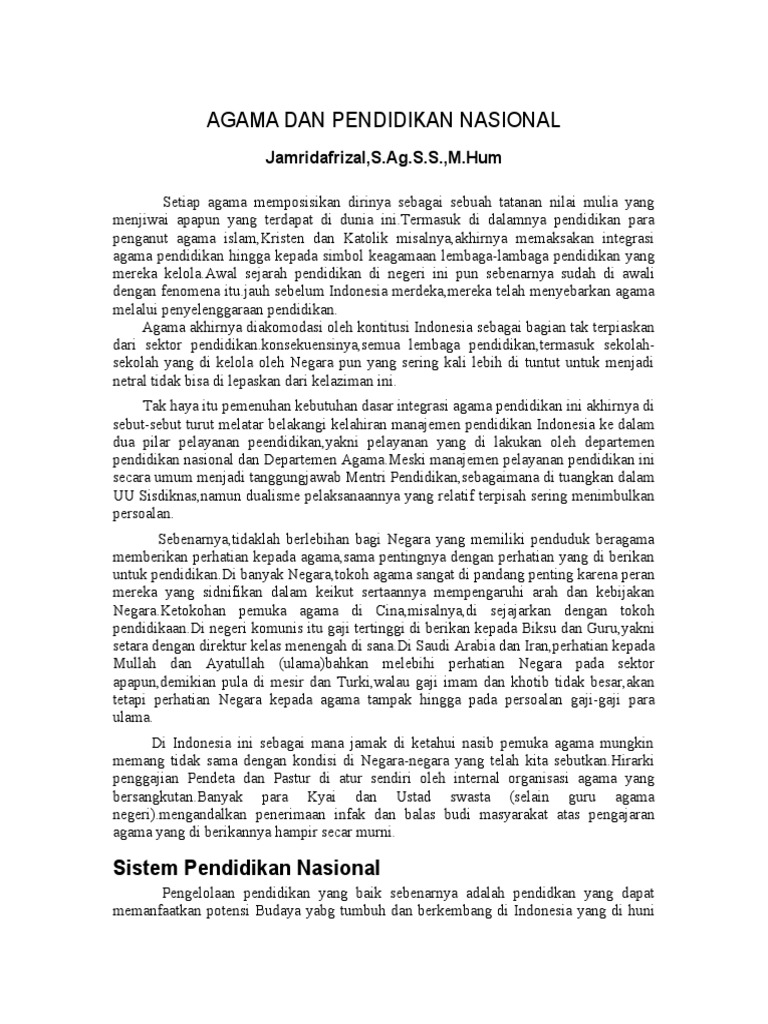 Agama Dan Pendidikan Nasional Pdf