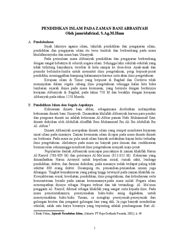 Pendidikan Islam Pada Zaman Bani Abbasiyah Pdf