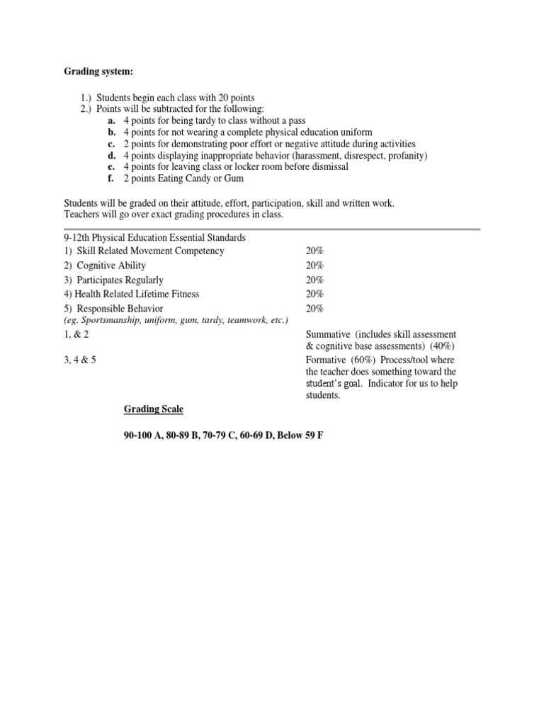PE Grading Guide for Students | PDF