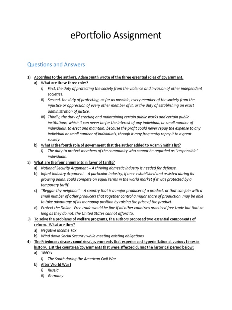 Eportfolio Assignment Pdf Free Trade Adam Smith