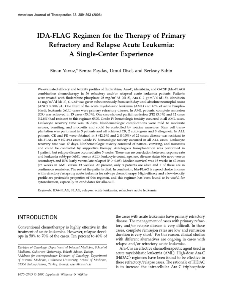 IDAFLAG Regimen for the Therapy of Primary Refractory and Relapse