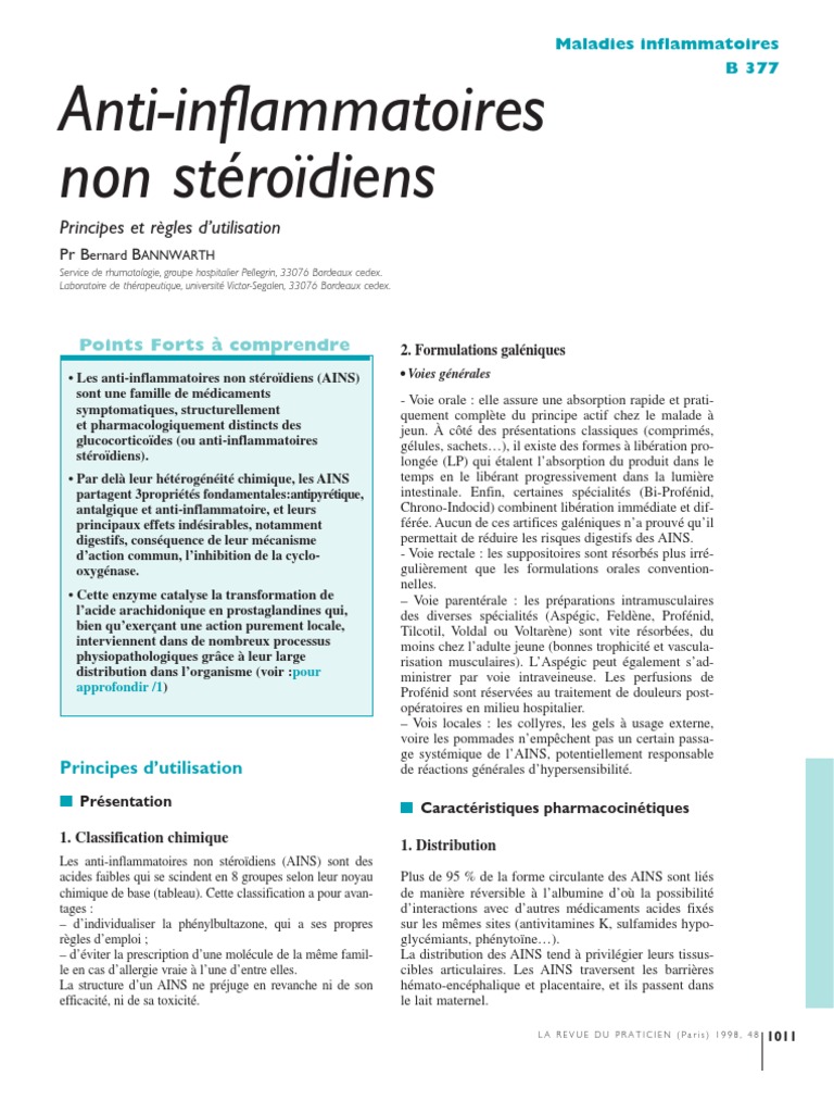 Utilisation des AINS : Principes et Règles | PDF | Anti-inflammatoire ...