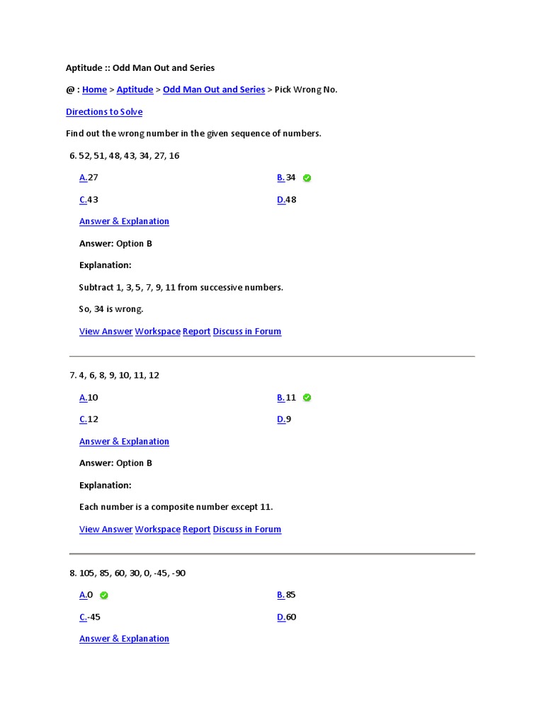 Indiabix Aptitude Numbers Physics & Mathematics