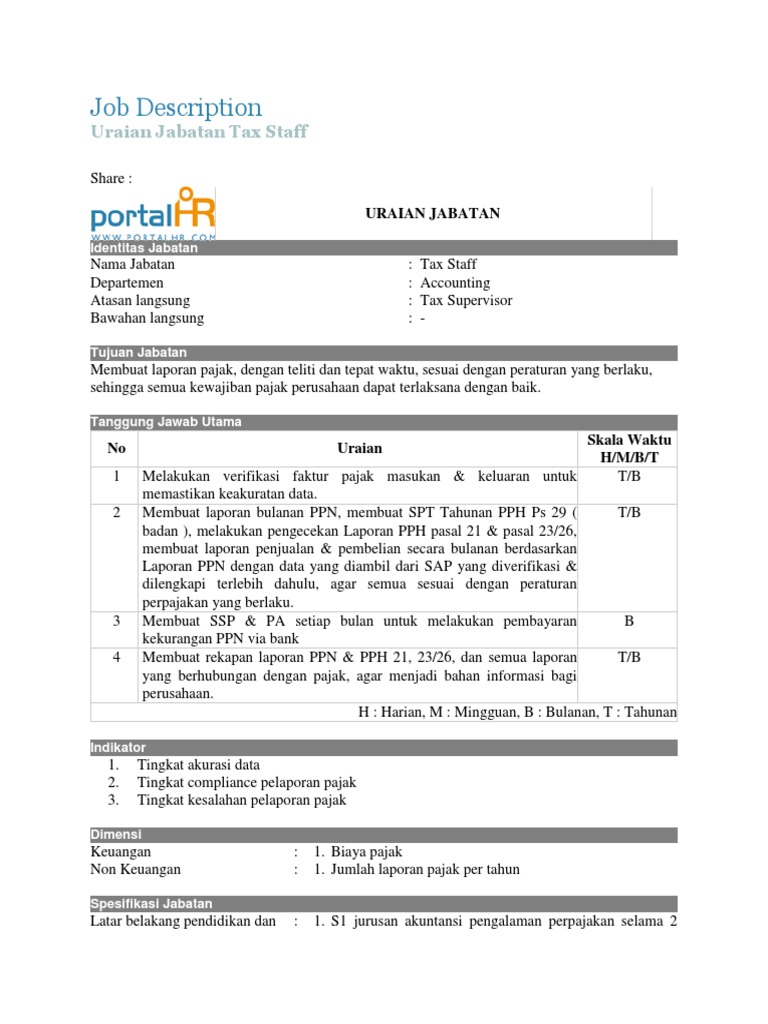 Job Description Tax Staff