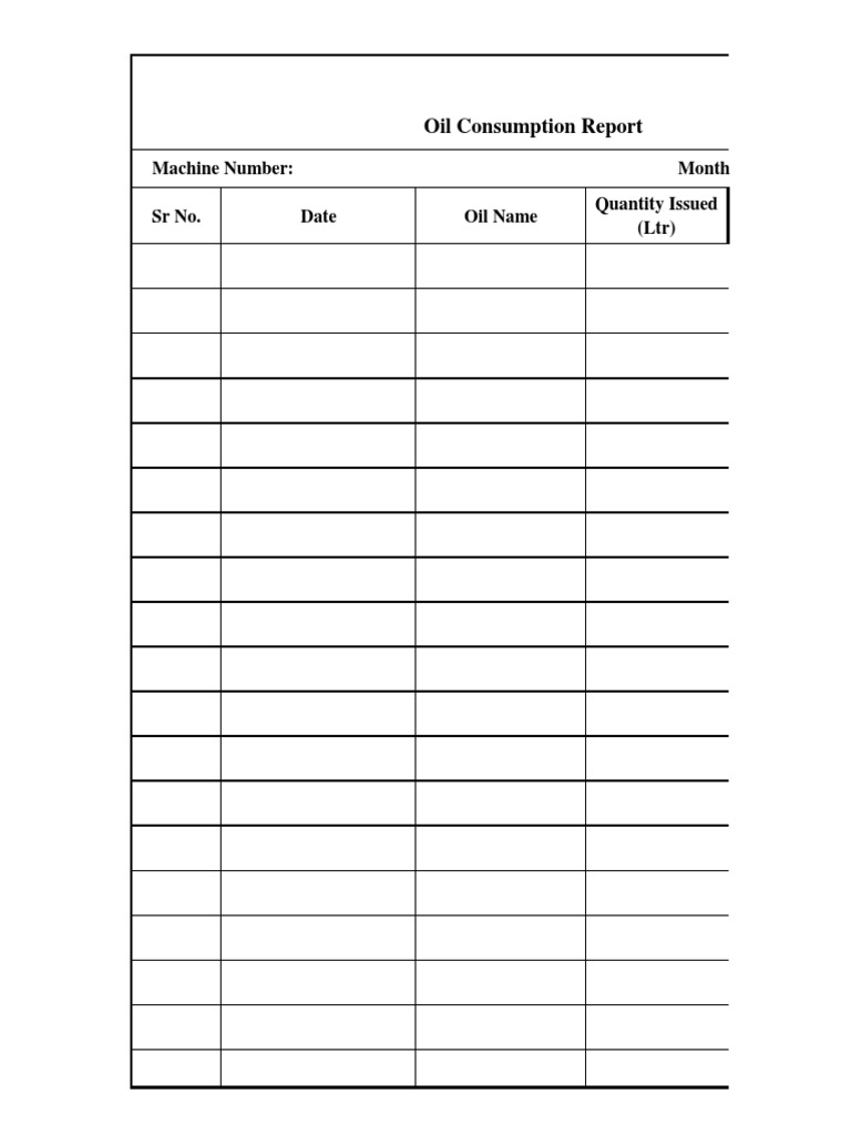 Oil Consumption Report Machine Number Month PDF