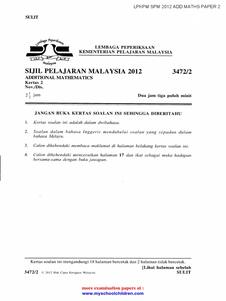 SPM 2012 Add Maths P2 | PDF