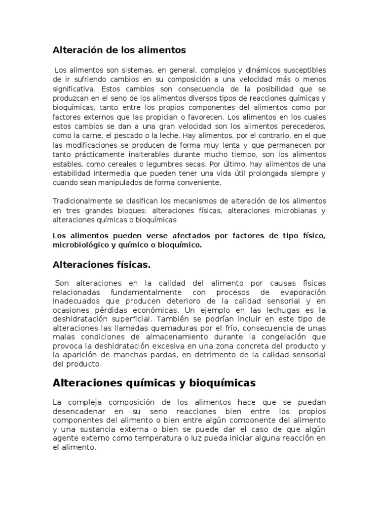 Alteración de Los Alimentos | PDF | Enzima | Reacciones químicas