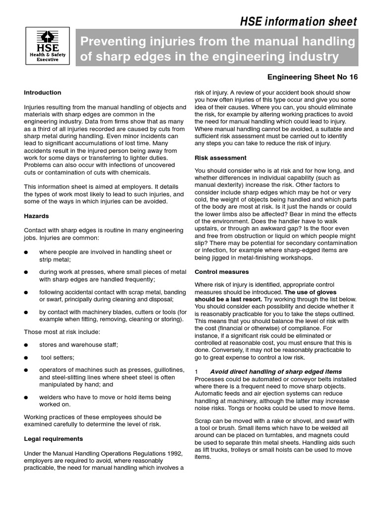 Preventing Injuries From The Manual Handling of Sharp Edges in The ...