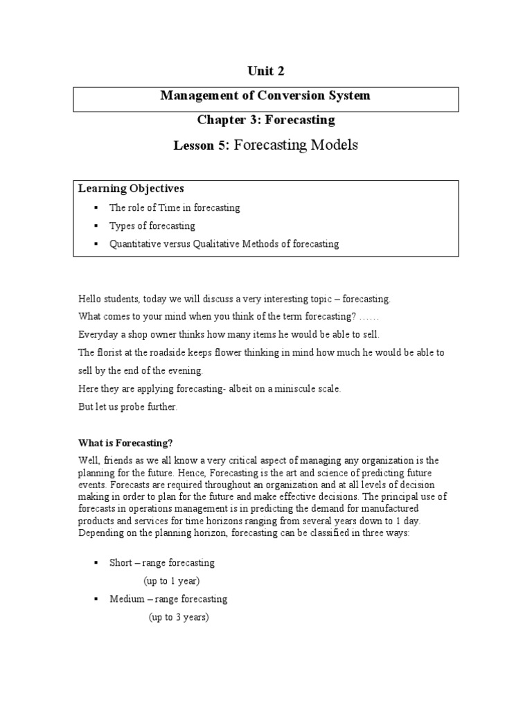 Forecasting Techniques in Operations Management | PDF | Forecasting ...