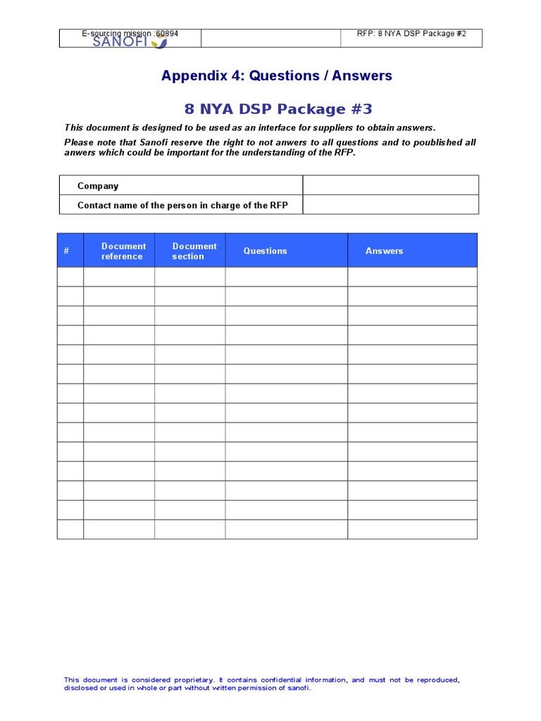 Sanofi RFP Q&A Interface Document | PDF