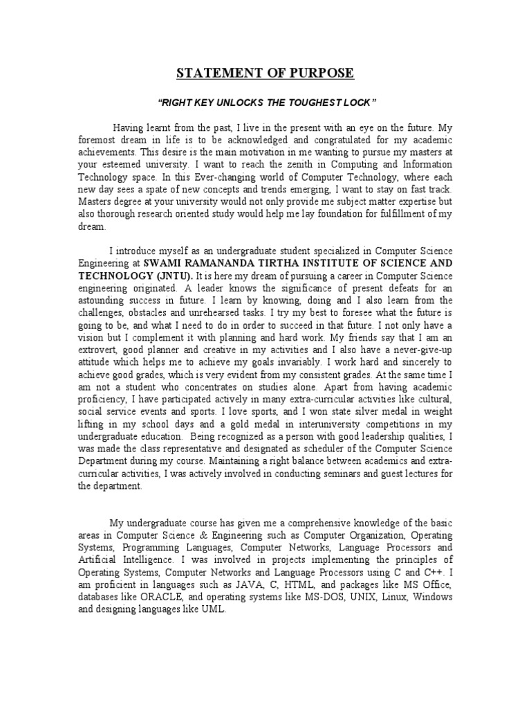 Statement of Purpose for Master's Degree | PDF | Master's Degree ...
