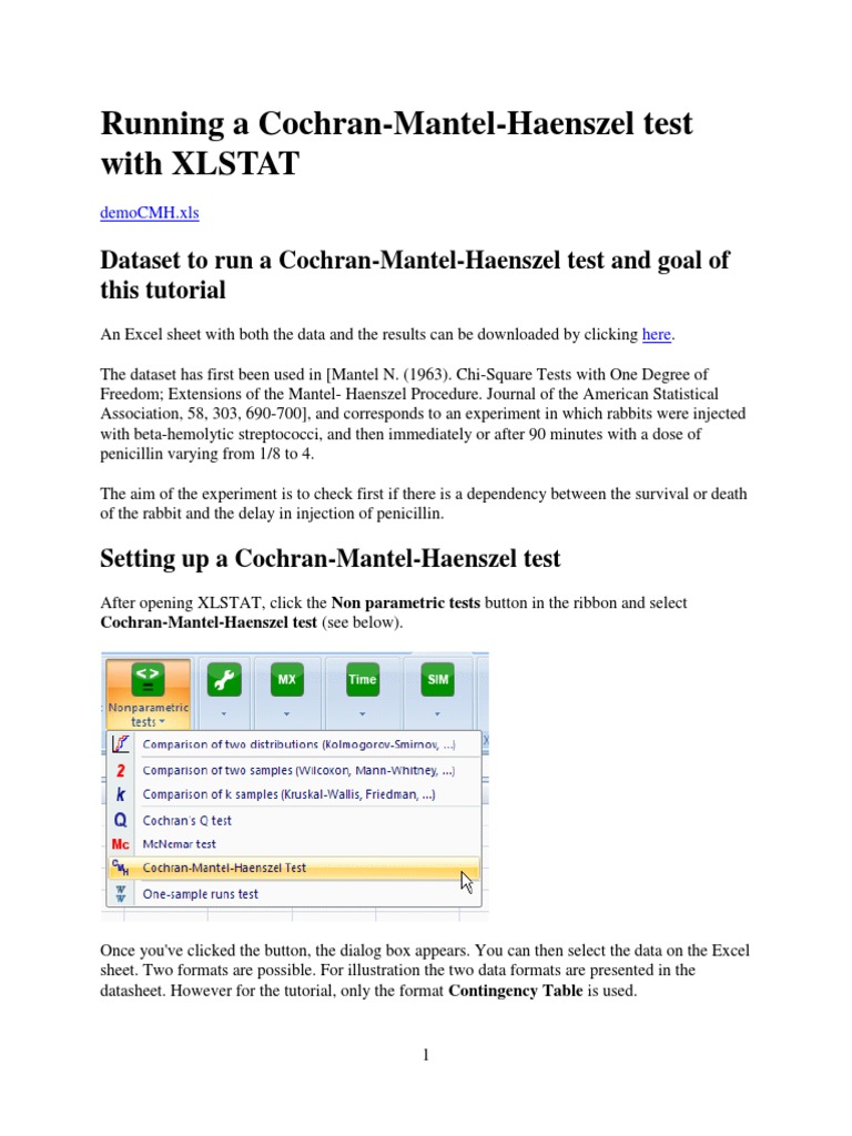 73 Running a CochranMantelHaenszel Test With XLSTAT P Value Odds