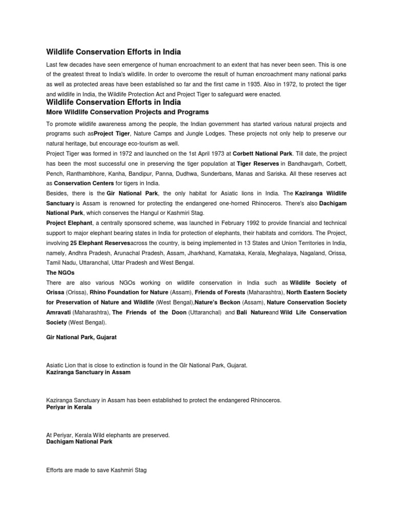 What Are Some More Steps Taken by The Government To Conserve Wildlife ...