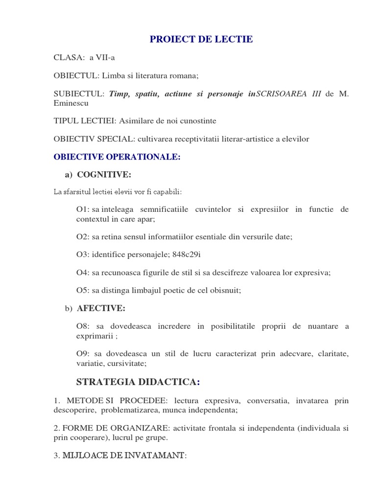 Proiect De Lectie