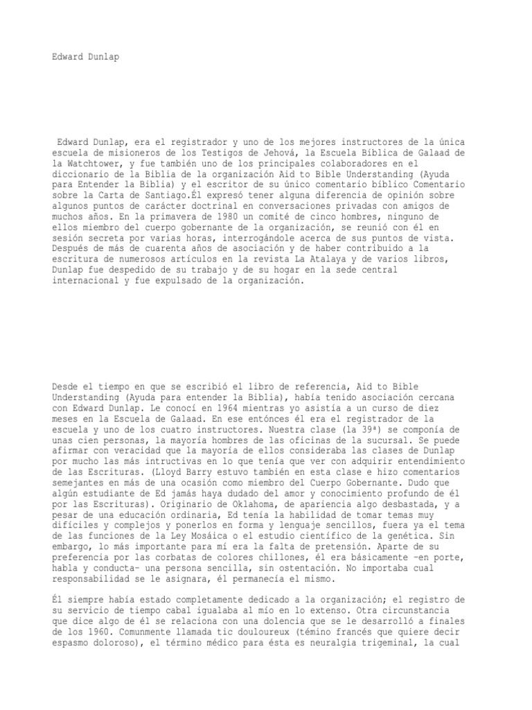 Expulsión de Edward Dunlap de los Testigos | PDF | Biblia | Jesús