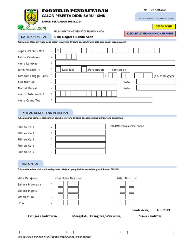 Form Pendaftaran Ppdb Smk