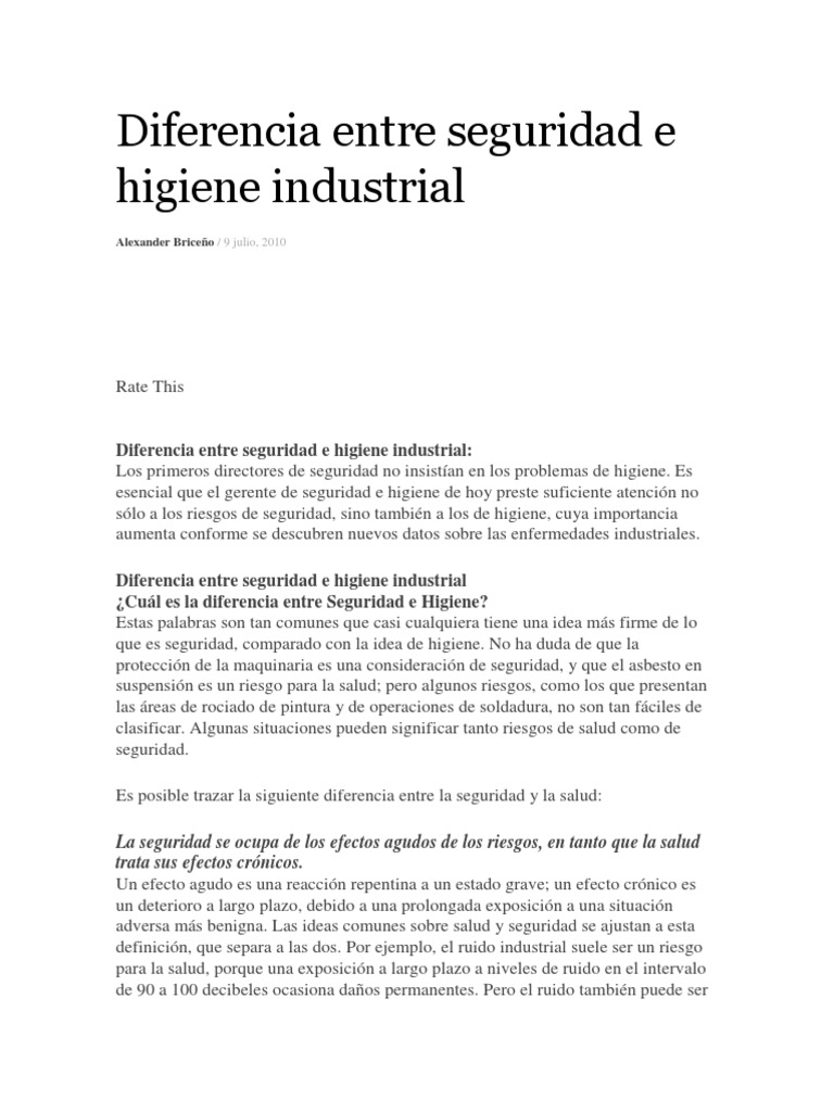 Diferencia entre seguridad e higiene pdf seguridad y salud