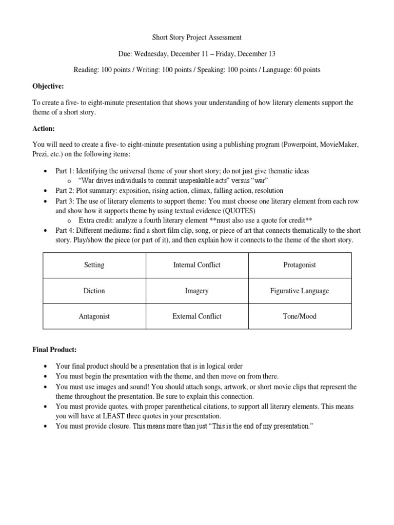 story writing assignment pdf