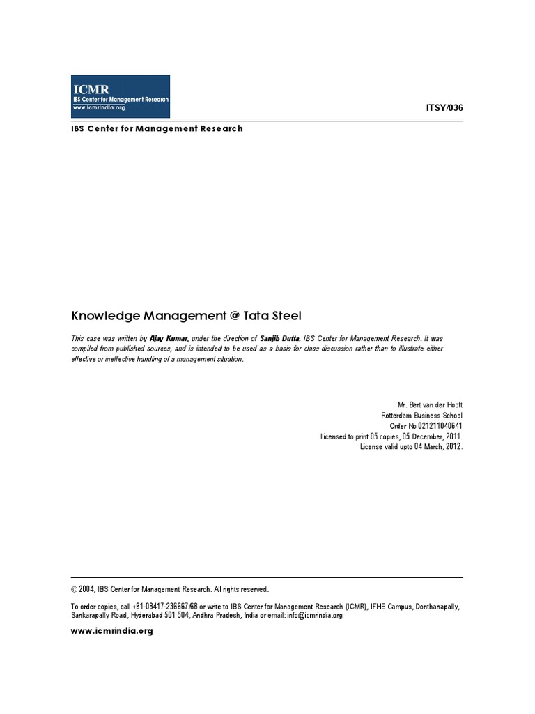Knowledge Management at Tata Steel | PDF | Knowledge Management ...