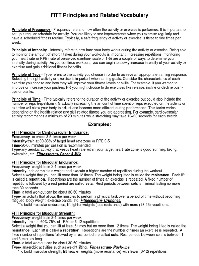 fitt principles and related vocabulary 28129 | Physical Exercise