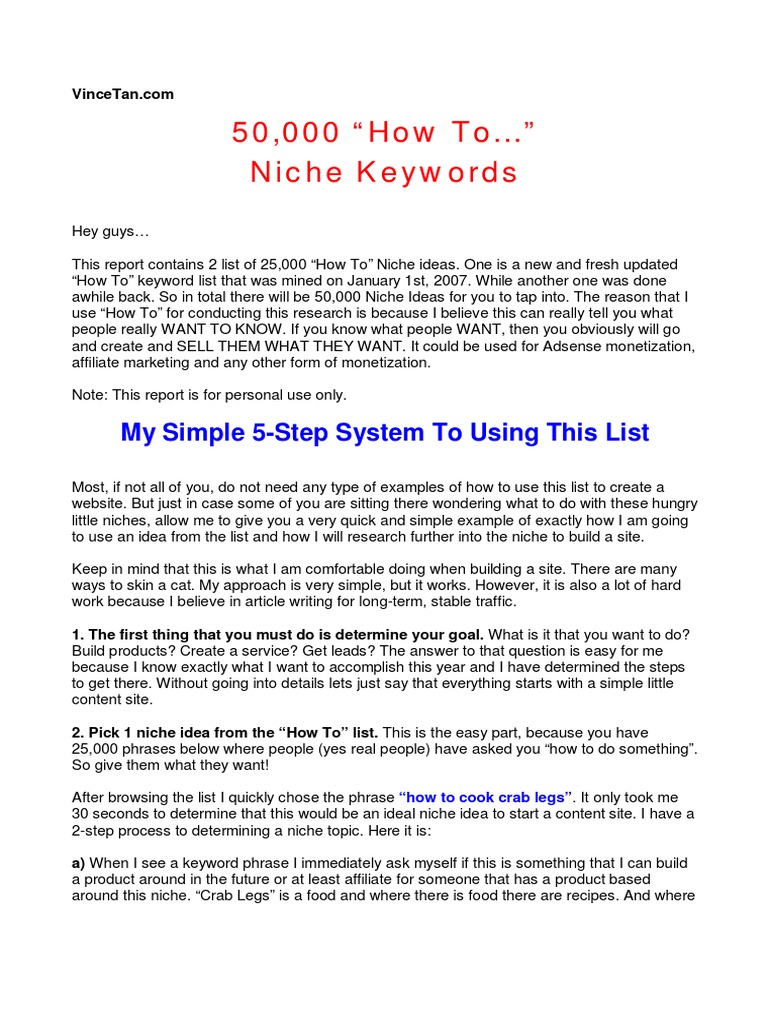 50,000 Niche Ideas PDF Ad Sense Search Engine Optimization