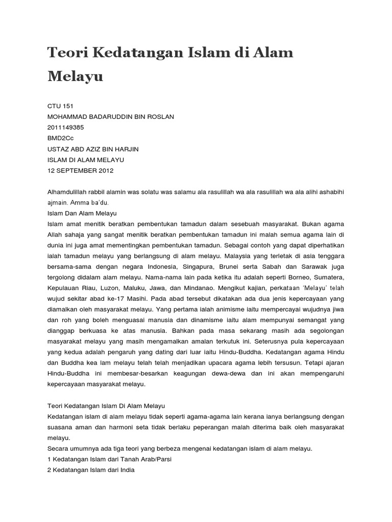 Teori Kedatangan Islam Di Alam Melayu Pdf