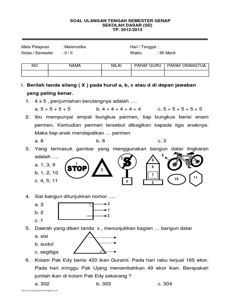 Soal Matematika Kls 2 Bab Pecahan Setengah