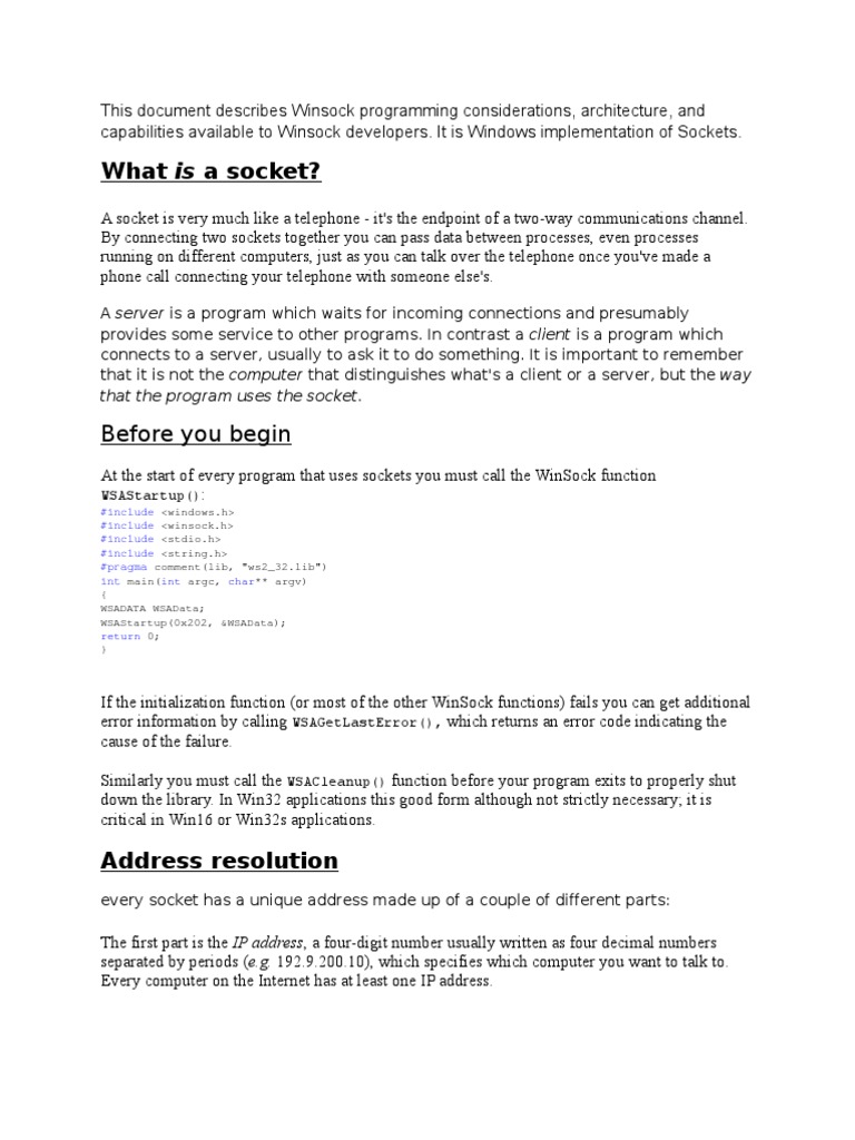 Winsock Programming Guide for Developers | PDF | Network Socket | Port ...