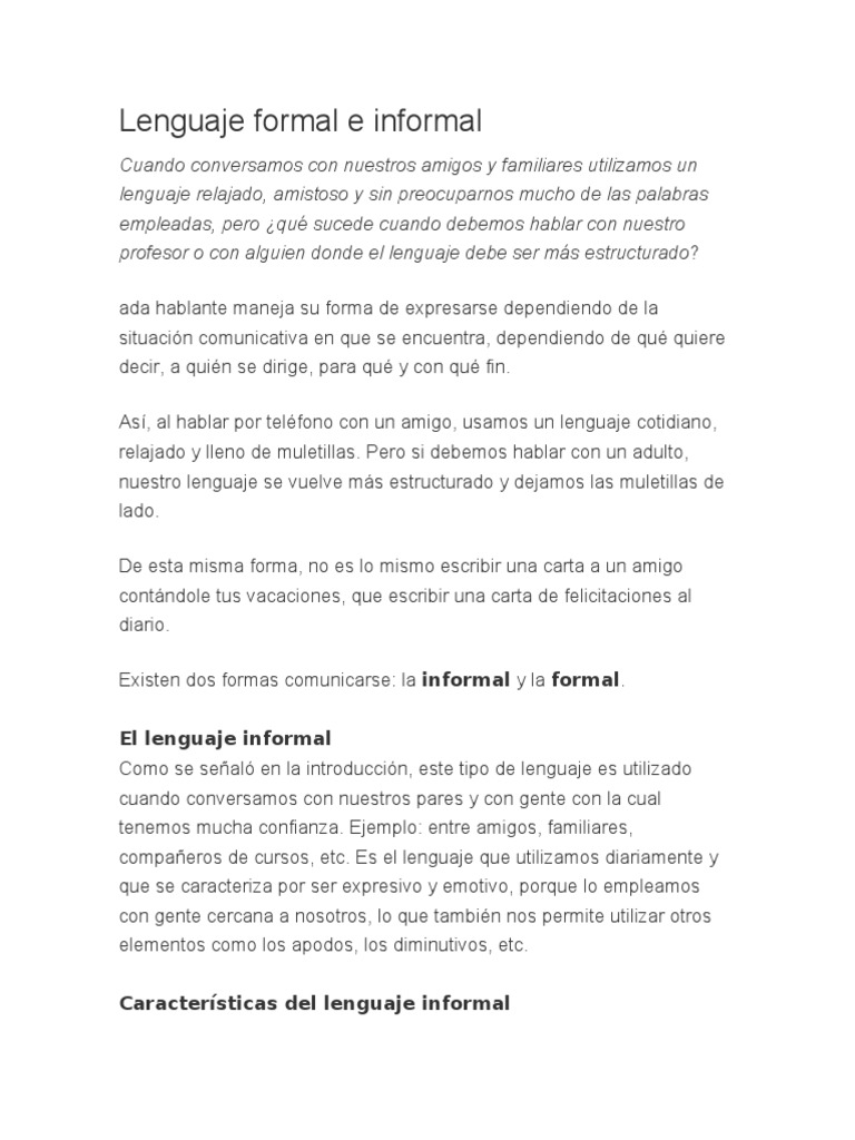 Ejemplos de lenguaje formal e informal | PDF | Lenguaje de programación ...