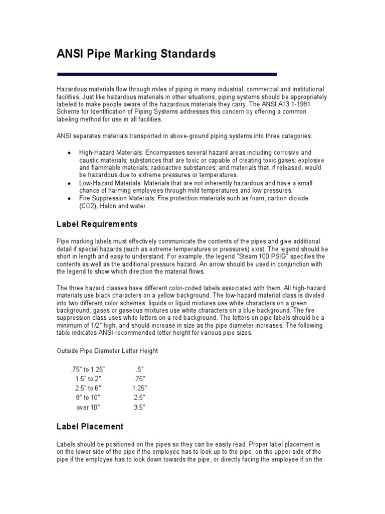ANSI Pipe Marking Standards PDF Dangerous Goods Firefighting